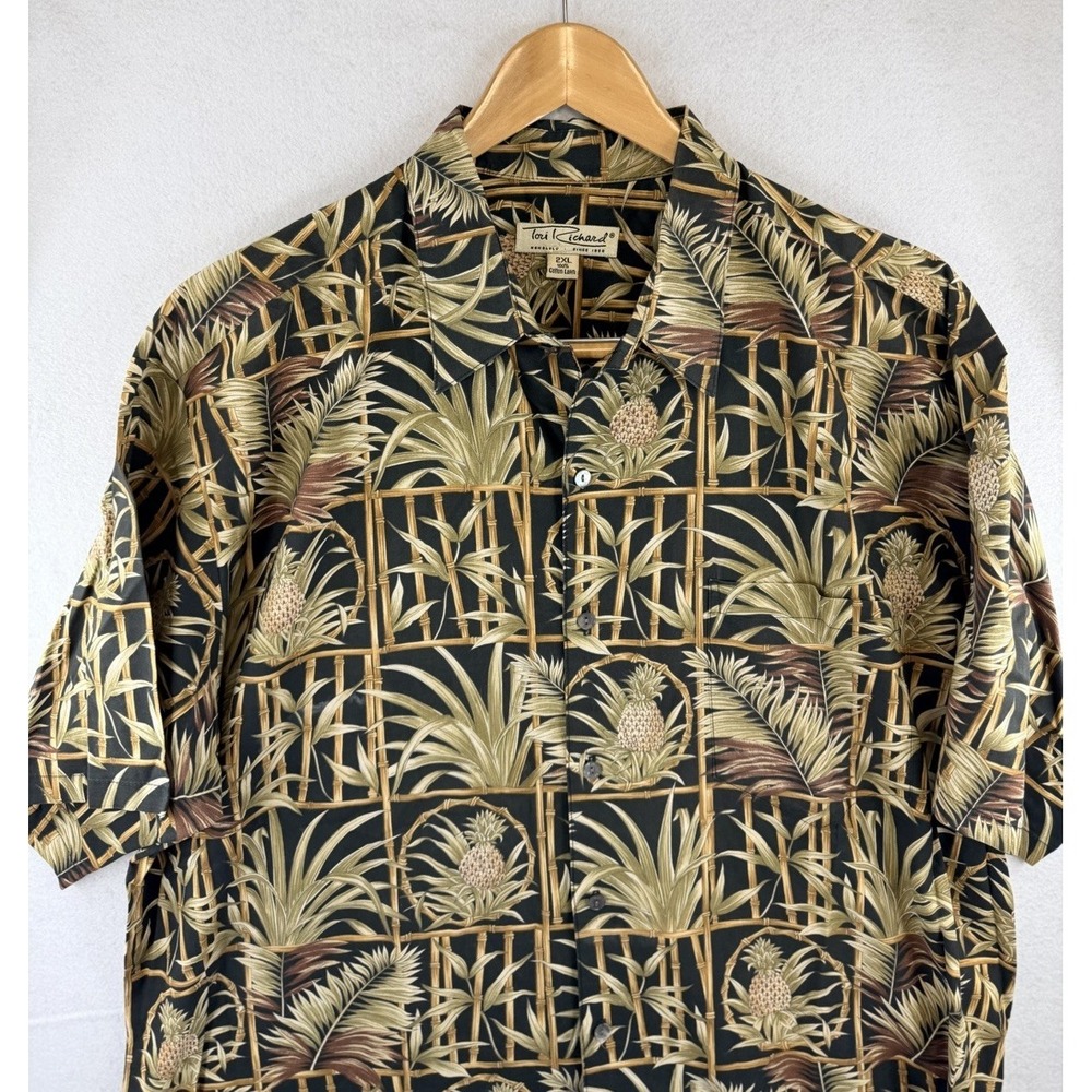 Tori Richard Shirt Mens 2XL Short Sleeve Button Up Palm Leaves 100% Cotton Lawn